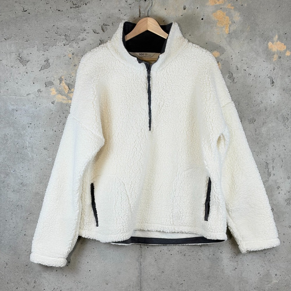 DSG Sherpa Fleece Jacket Womens 2XL Off White Long Sleeve Quarter Zip Pullover